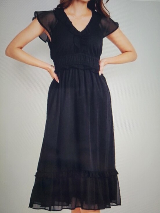Old Navy Dresses & Skirts - Old Navy Black Midi Dress with Ruffle Details